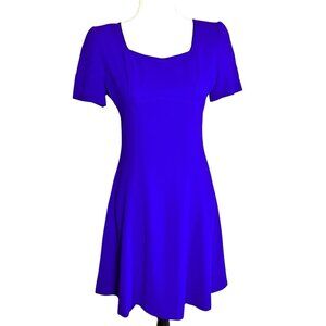 Vintage Liz Claiborne Petite Blue A-line Dress Short Sleeve 1990s Career Small